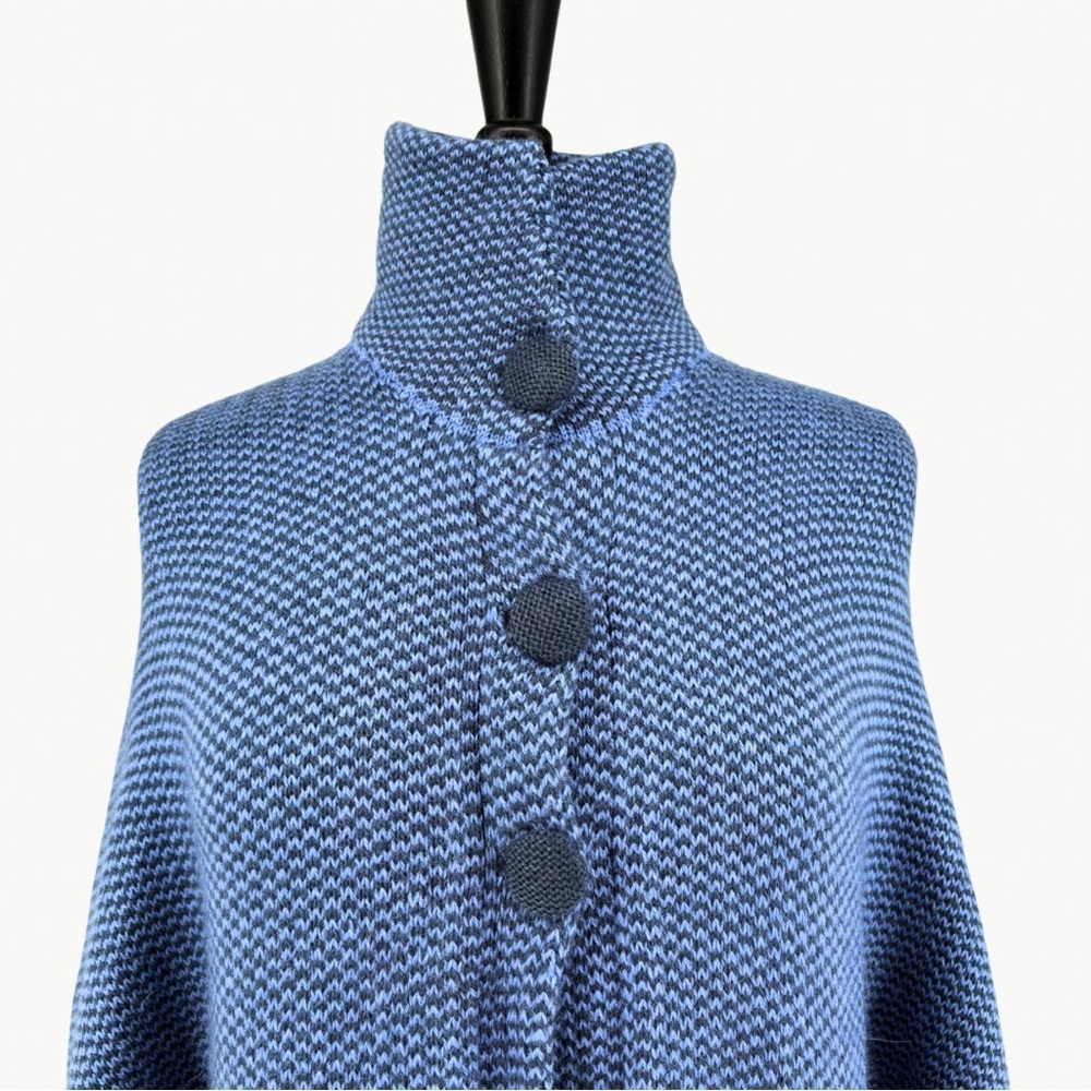 Vintage 80s Baby Alpaca Knit Cape Poncho Funnel Neck Sz Medium Blue Artisan Cozy - Picture 7 of 16